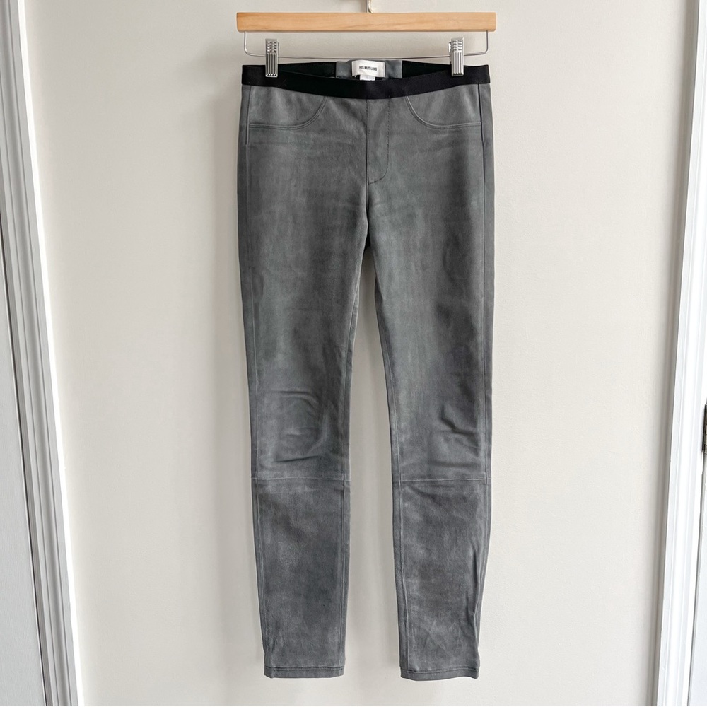 [helmut lang] sueded lamb leather mid-rise skinny pants/leggings gray 2